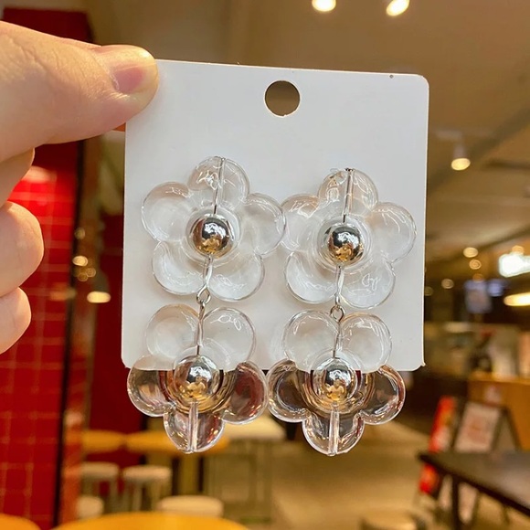 Jewelry - Big Transparent Flower Acrylic Drop Earrings